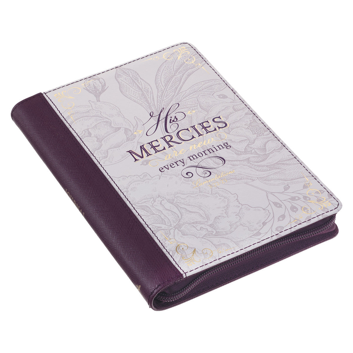 His Mercies are New Amethyst Purple Faux Leather Journal with Zipper Closure - Lamentations 3:22-23 - The Christian Gift Company