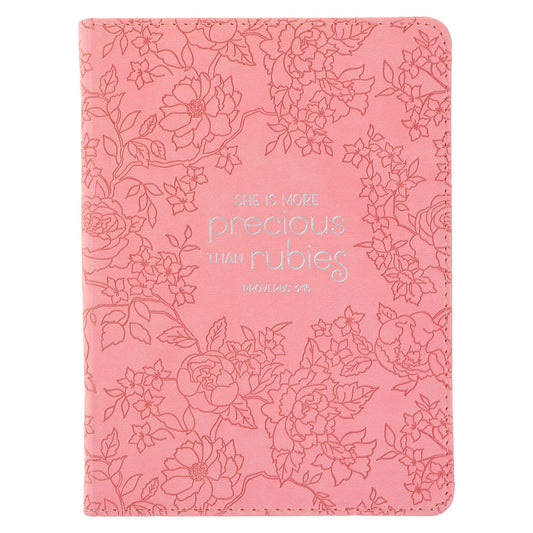 More Precious than Rubies Strawberry Pink Handy-sized Faux Leather Journal - Proverbs 31:26 - The Christian Gift Company