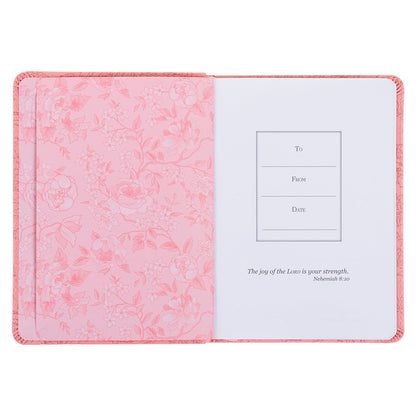 More Precious than Rubies Strawberry Pink Handy-sized Faux Leather Journal - Proverbs 31:26 - The Christian Gift Company