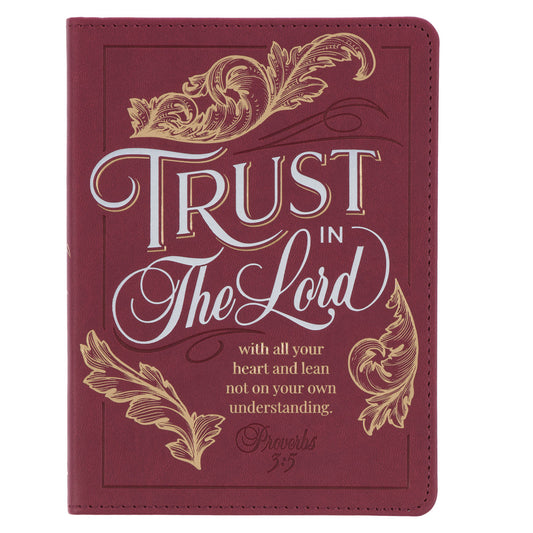 Trust in the LORD Golden Leaf Burgundy Faux Leather Handy-size Journal - Proverbs 3:5 - The Christian Gift Company
