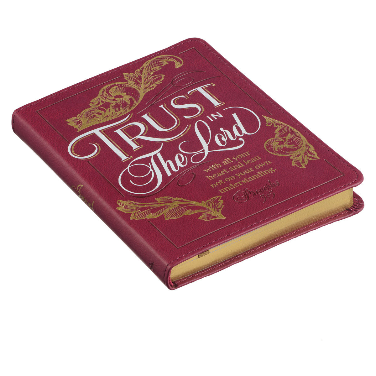 Trust in the LORD Golden Leaf Burgundy Faux Leather Handy-size Journal - Proverbs 3:5 - The Christian Gift Company