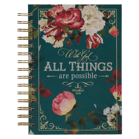 All Things are Possible Teal Tourmaline Wirebound Journal - Matthew 19:26 - The Christian Gift Company