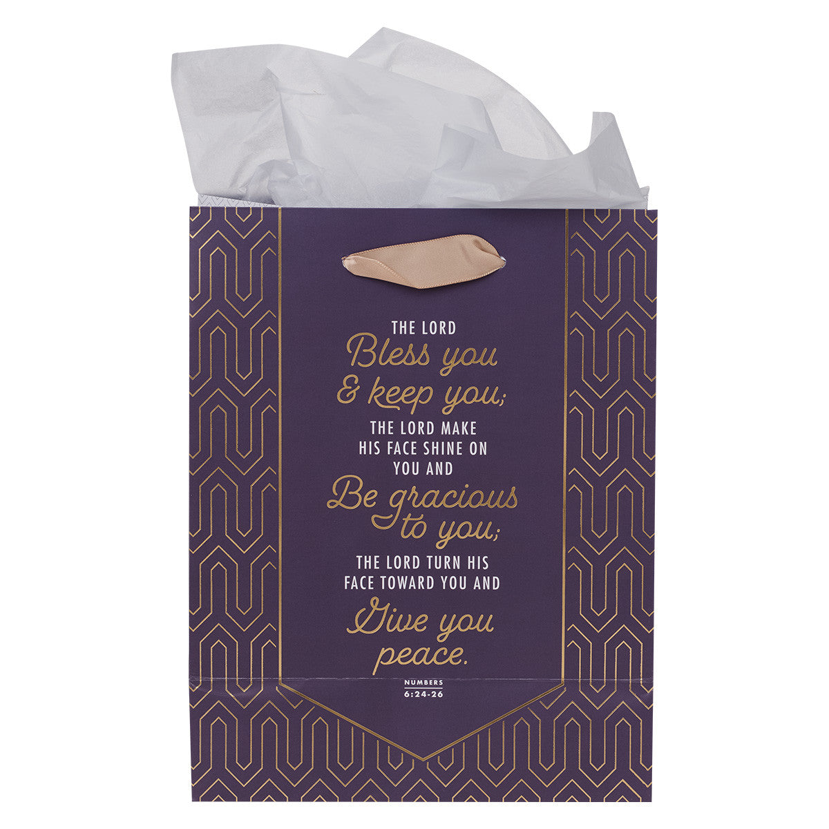 Bless You and Keep You Geometric Purple Medium Gift Bag - Numbers 6:24-26 - The Christian Gift Company