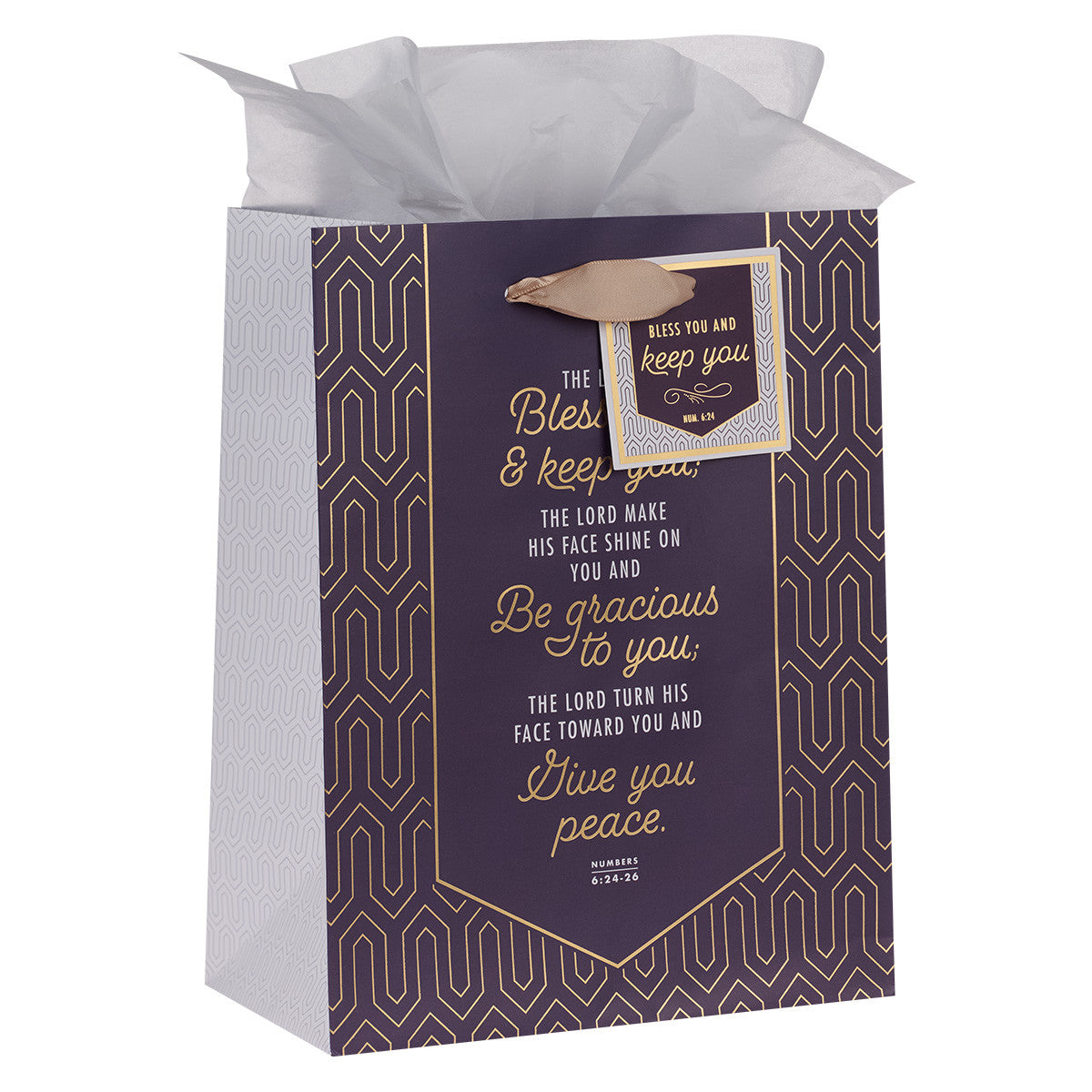 Bless You and Keep You Geometric Purple Medium Gift Bag - Numbers 6:24-26 - The Christian Gift Company