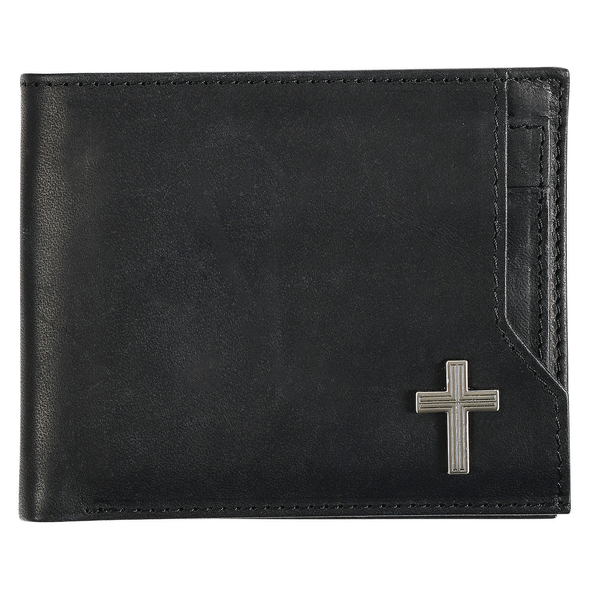 Silver Cross Black Genuine Leather Wallet - The Christian Gift Company