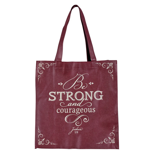Strong and Courageous Topaz Pink Shopping Tote Bag - Joshua 1:9 - The Christian Gift Company