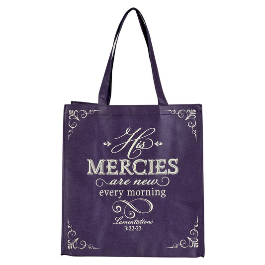 His Mercies are New Purple Amethyst Shopping Tote Bag - Lamentations 3:22-23 - The Christian Gift Company