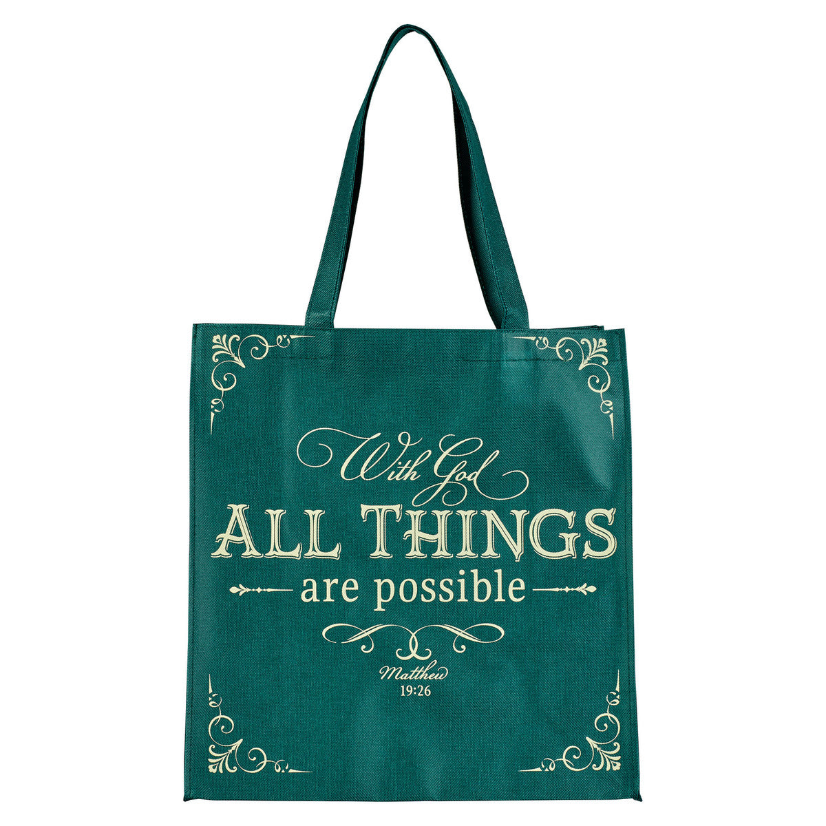 All Things are Possible Green Shopping Tote Bag - Matthew 19:26 - The Christian Gift Company