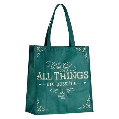 All Things are Possible Green Shopping Tote Bag - Matthew 19:26 - The Christian Gift Company