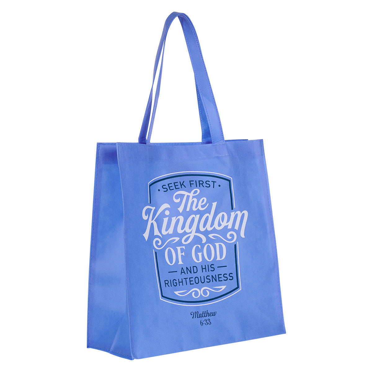 The Kingdom of God Blue Shopping Tote Bag - Matthew 6:33 - The Christian Gift Company