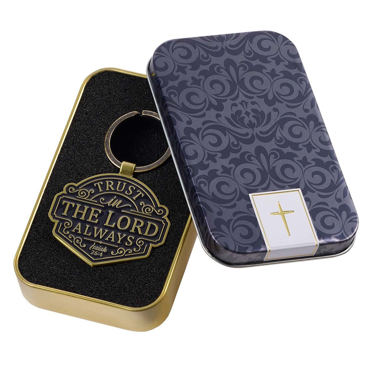 Trust in the LORD Always Key Ring in Gift Tin - Isaiah 26:4 - The Christian Gift Company