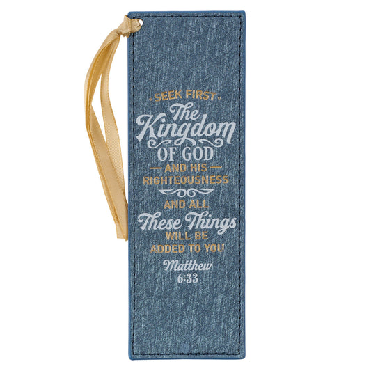 The Kingdom of God Metallic Blue Faux Leather Bookmark - Matthew 6:33 - The Christian Gift Company