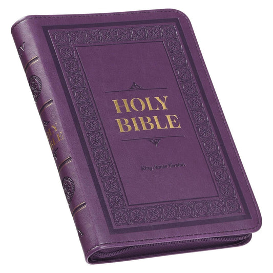Iris Purple Faux Leather Compact King James Version Bible with Zippered Closure - The Christian Gift Company