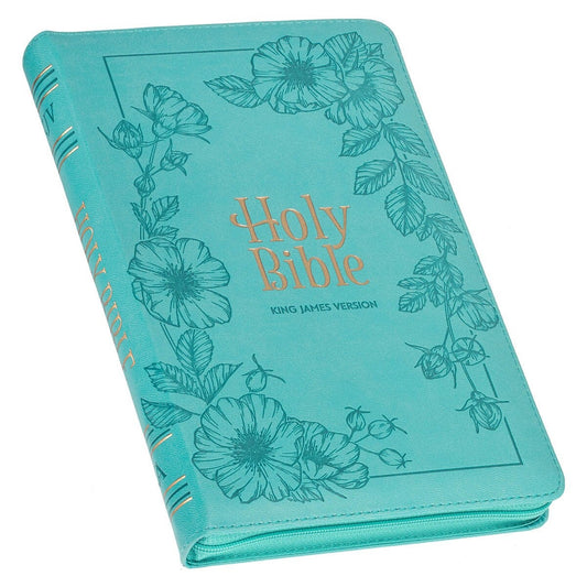 Teal Faux Leather King James Version Deluxe Gift Bible with Thumb Index and Zippered Closure - The Christian Gift Company