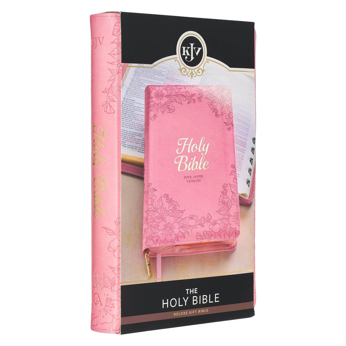 Blossom Pink Faux Leather King James Version Deluxe Gift Bible with Thumb Index and Zippered Closure - The Christian Gift Company