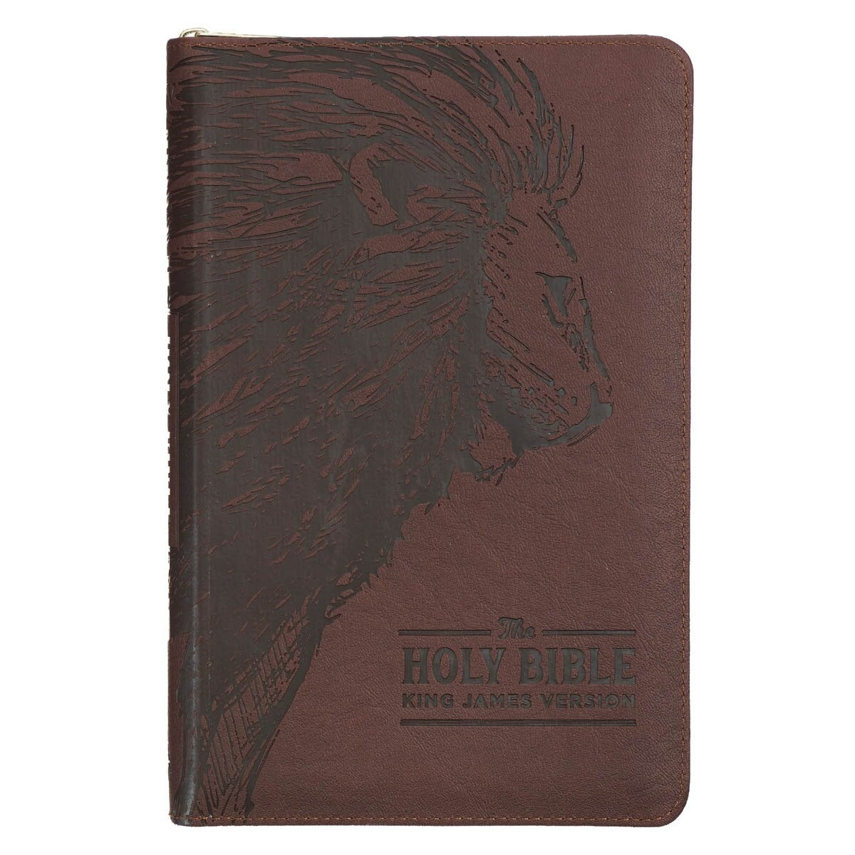Walnut Brown Faux Leather King James Version Deluxe Gift Bible with Thumb Index and Zippered Closure - The Christian Gift Company