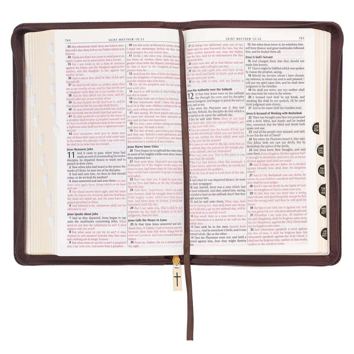 Walnut Brown Faux Leather King James Version Deluxe Gift Bible with Thumb Index and Zippered Closure - The Christian Gift Company