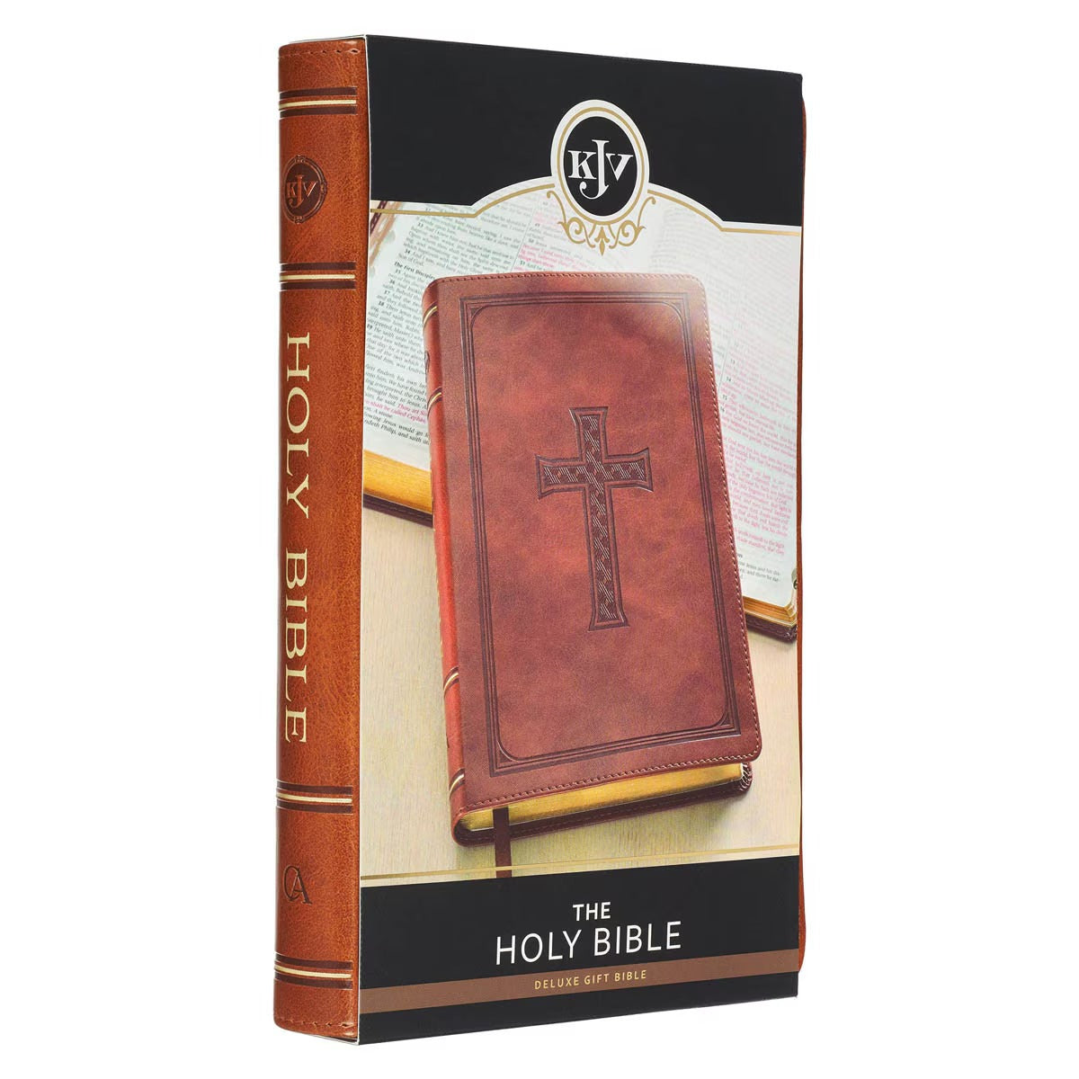 Honey-brown Faux Leather King James Version Deluxe Gift Bible with Thumb Index - The Christian Gift Company