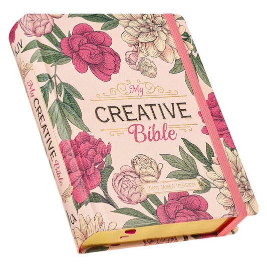 Rose-pink Floral Faux Leather Hardcover KJV My Creative Bible with Elastic Closure - The Christian Gift Company