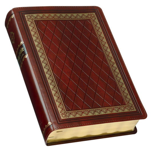 Diamond Grid Saddle Tan Faux Leather King James Version Study Bible with Thumb Index - The Christian Gift Company