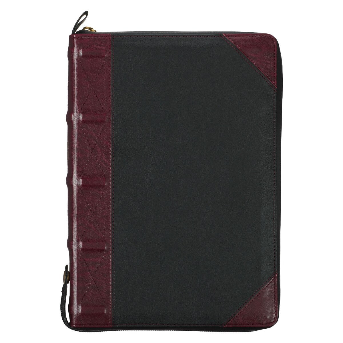 Burgundy and Black Faux Leather King James Version Study Bible with Thumb Index and Zippered Closure - The Christian Gift Company