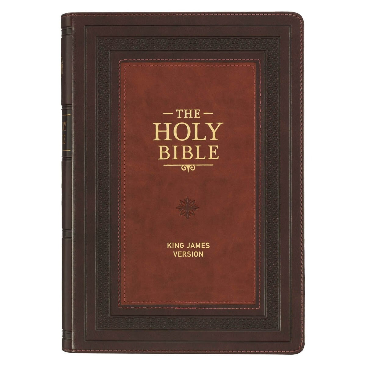 Burgundy and Saddle Tan Faux Leather Large Print King James Version Study Bible with Thumb Index - The Christian Gift Company