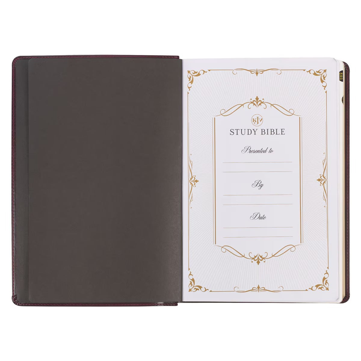 Burgundy and Saddle Tan Faux Leather Large Print King James Version Study Bible with Thumb Index - The Christian Gift Company