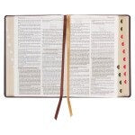 Burgundy and Saddle Tan Faux Leather Large Print King James Version Study Bible with Thumb Index - The Christian Gift Company