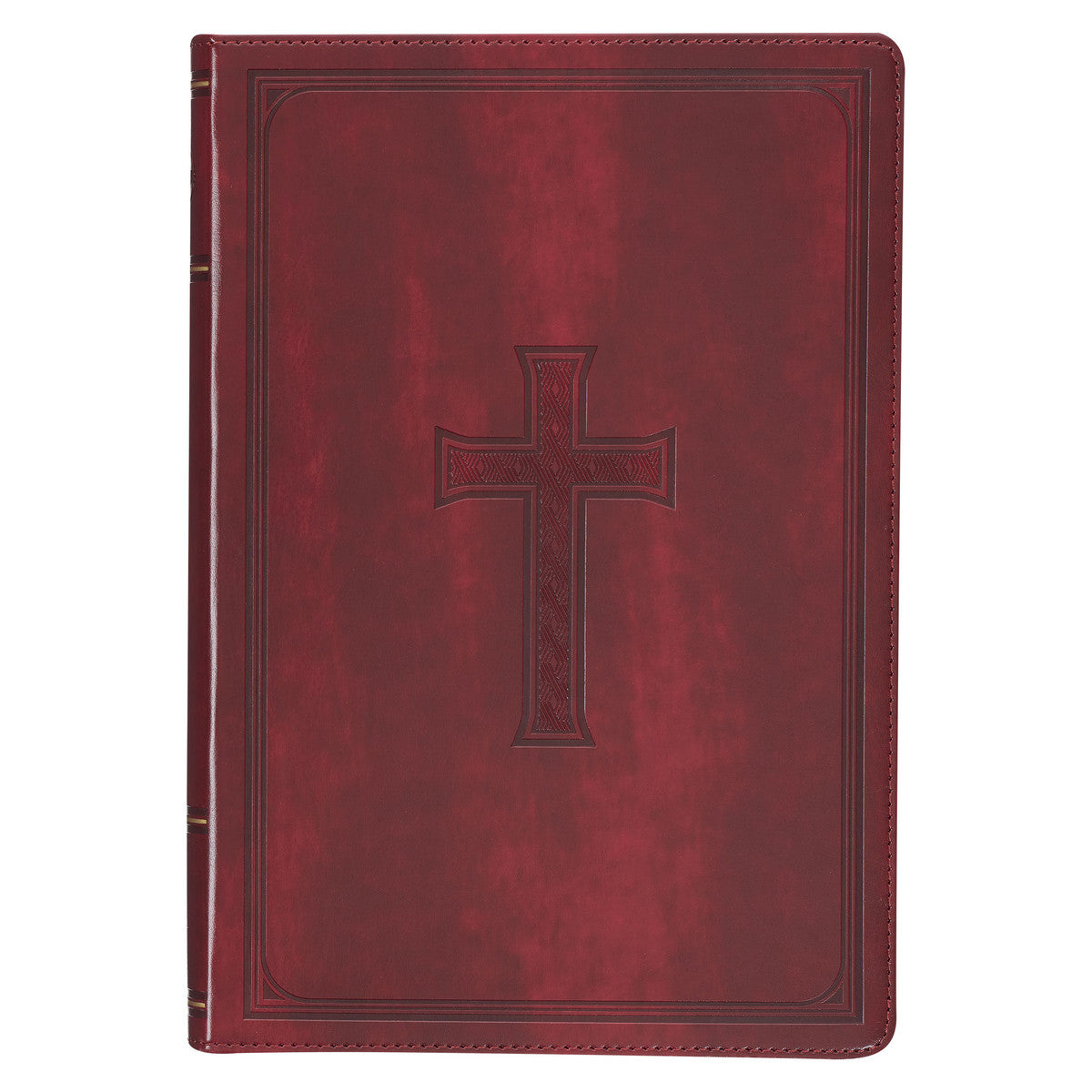 Burgundy Cross Faux Leather Large Print Thinline King James Version Bible with Thumb Index - The Christian Gift Company