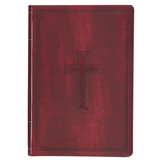 Burgundy Cross Faux Leather Large Print Thinline King James Version Bible with Thumb Index - The Christian Gift Company