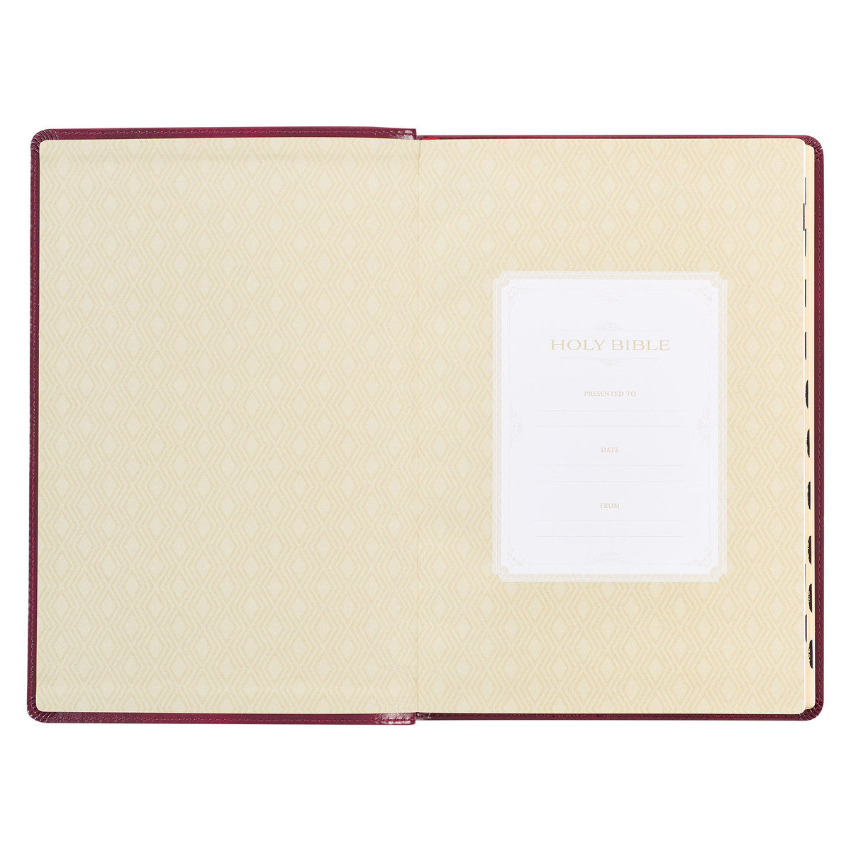 Burgundy Cross Faux Leather Large Print Thinline King James Version Bible with Thumb Index - The Christian Gift Company