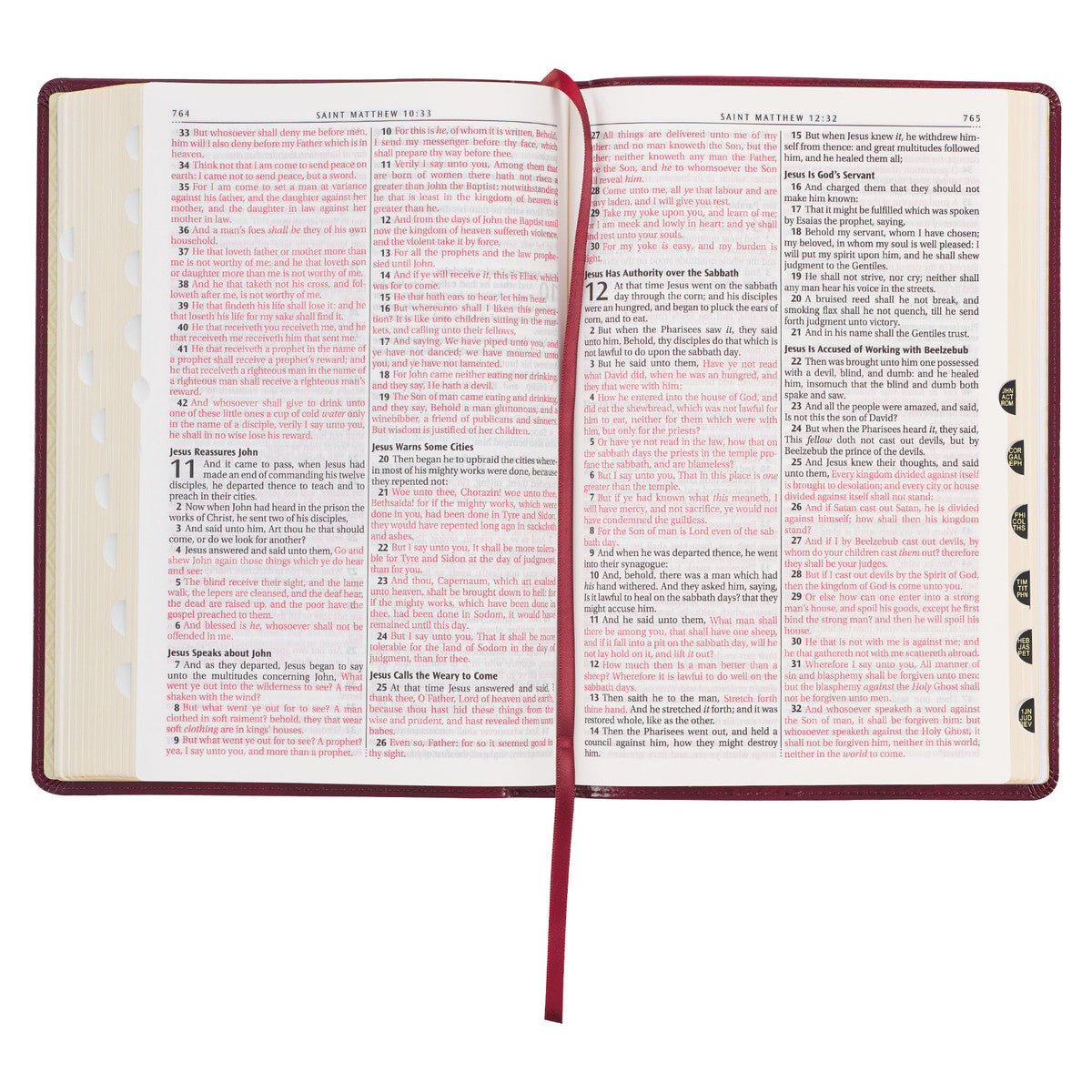 Burgundy Cross Faux Leather Large Print Thinline King James Version Bible with Thumb Index - The Christian Gift Company