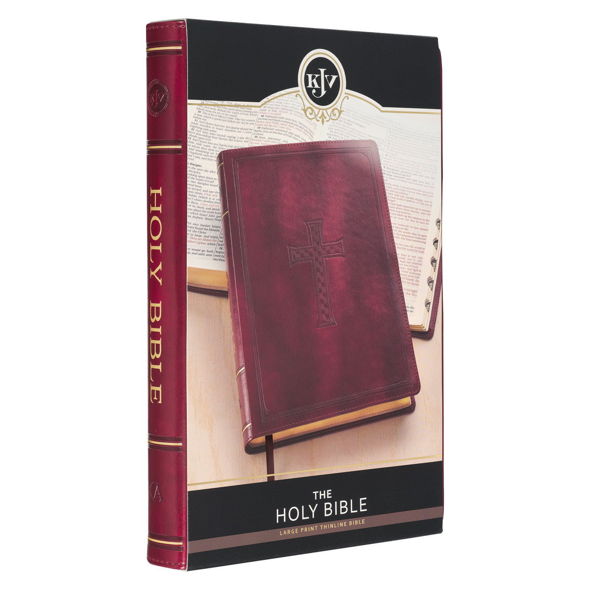 Burgundy Cross Faux Leather Large Print Thinline King James Version Bible with Thumb Index - The Christian Gift Company