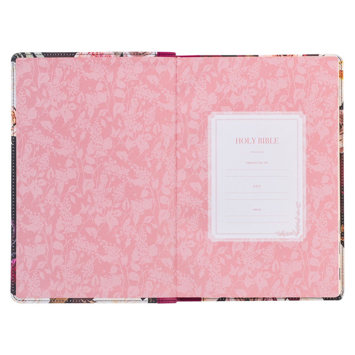 Black and Burgundy Floral Faux Leather Large Print Thinline King James Version Bible with Thumb Index - The Christian Gift Company