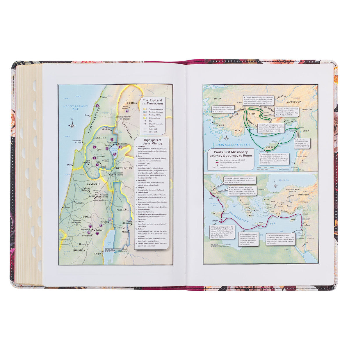 Black and Burgundy Floral Faux Leather Large Print Thinline King James Version Bible with Thumb Index - The Christian Gift Company