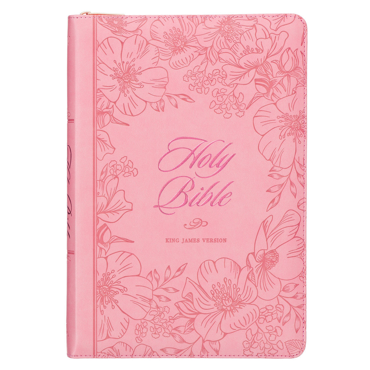 Sunrise Pink Faux Leather Large Print Thinline King James Version Bible with Zippered Closure and Thumb Index - The Christian Gift Company