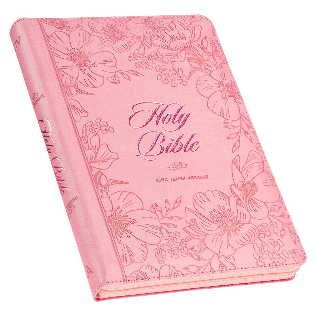 Sunrise Pink Faux Leather Large Print Thinline King James Version Bible with Zippered Closure and Thumb Index - The Christian Gift Company