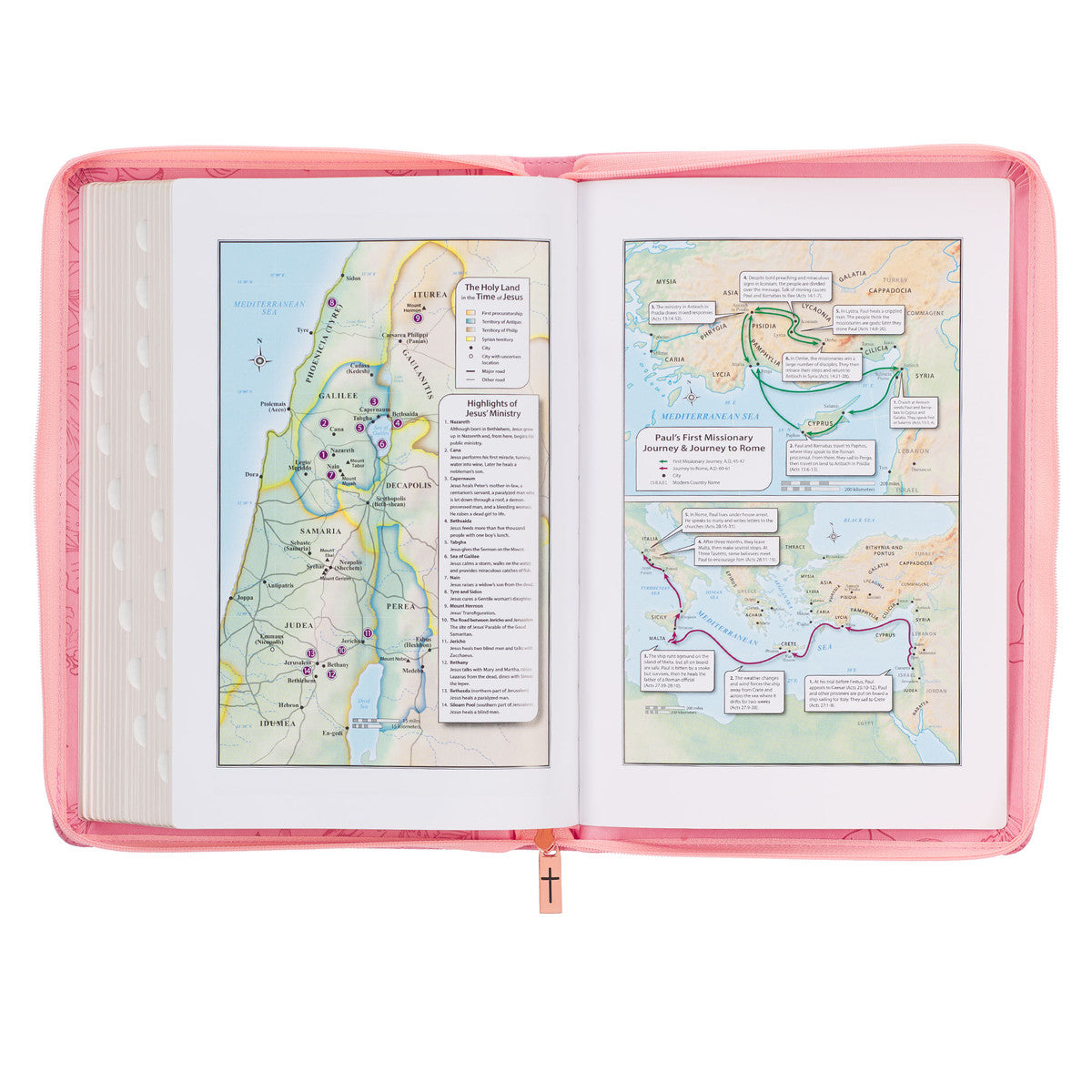 Sunrise Pink Faux Leather Large Print Thinline King James Version Bible with Zippered Closure and Thumb Index - The Christian Gift Company