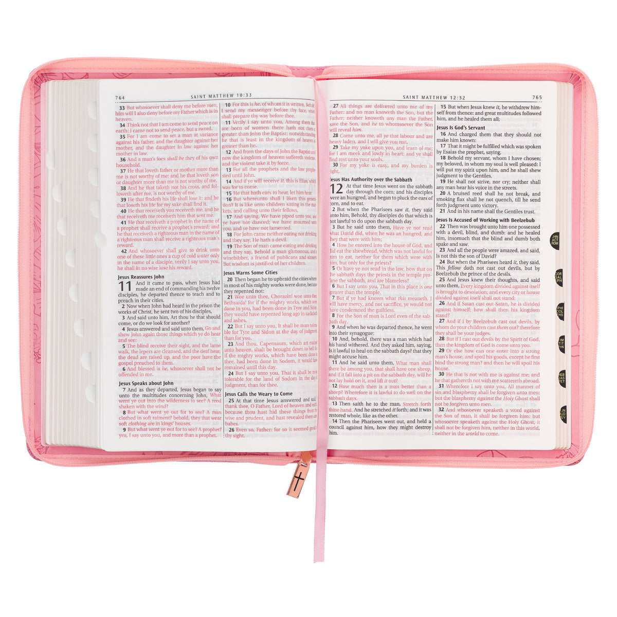 Sunrise Pink Faux Leather Large Print Thinline King James Version Bible with Zippered Closure and Thumb Index - The Christian Gift Company