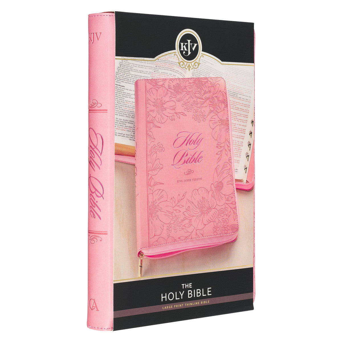 Sunrise Pink Faux Leather Large Print Thinline King James Version Bible with Zippered Closure and Thumb Index - The Christian Gift Company