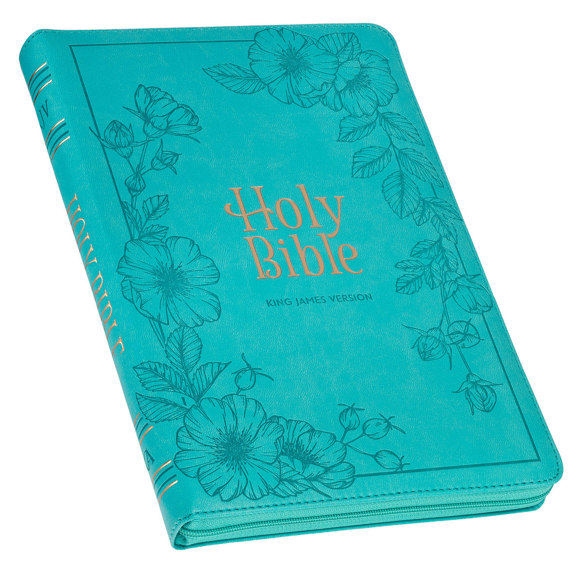 Vibrant Teal Faux Leather Large Print Thinline King James Version Bible with Zippered Closure and Thumb Index - The Christian Gift Company