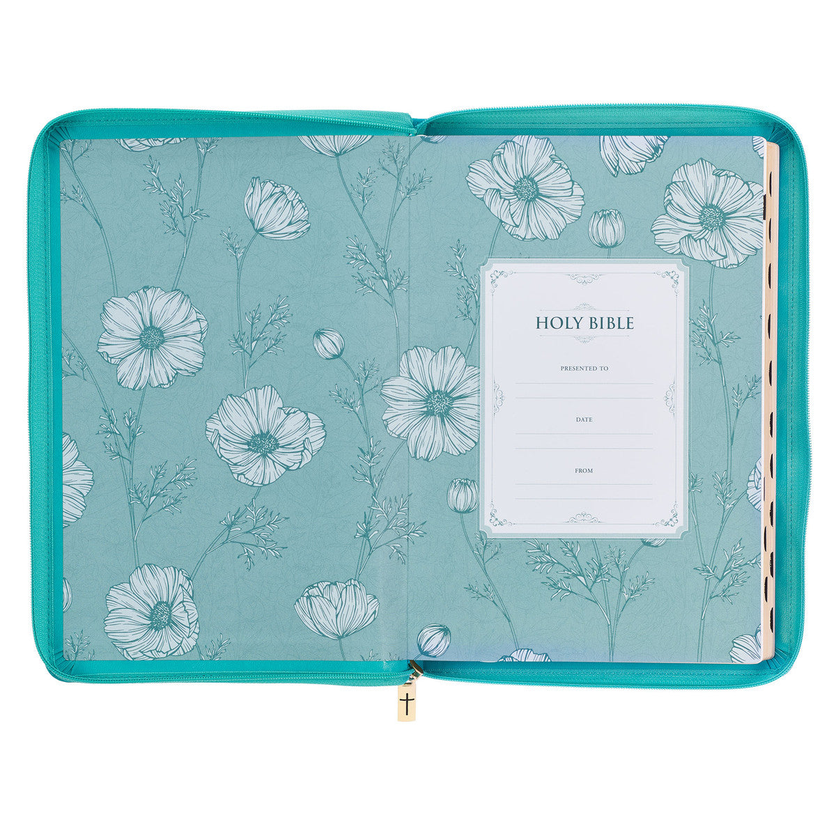 Vibrant Teal Faux Leather Large Print Thinline King James Version Bible with Zippered Closure and Thumb Index - The Christian Gift Company