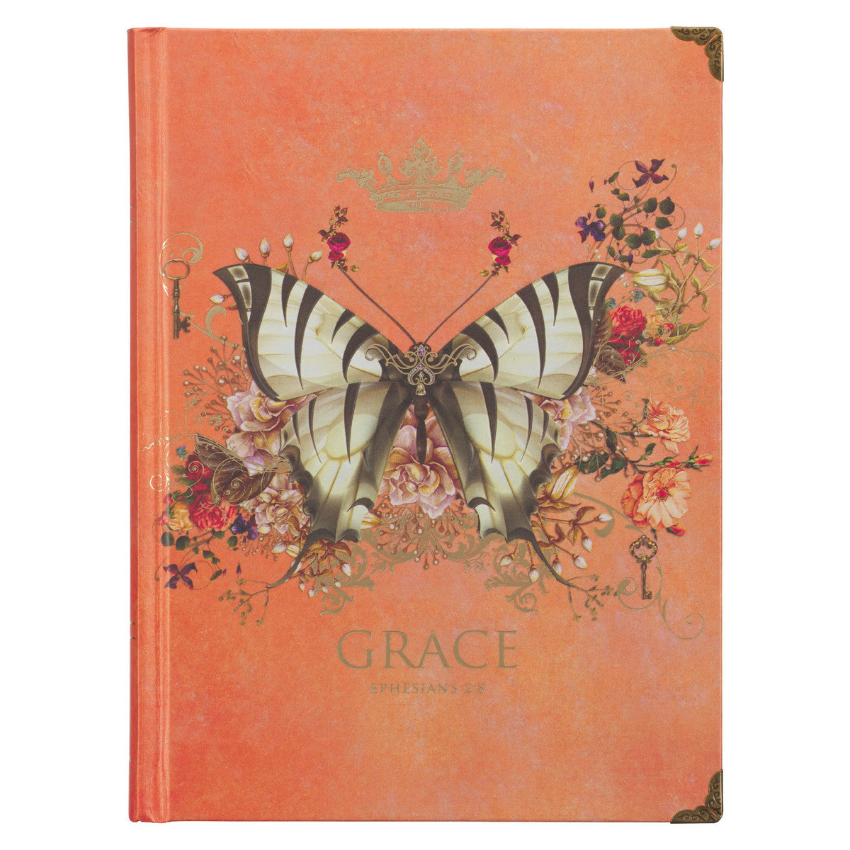 Orange Grace Butterfly Hardcover Journal - Ephesians 2:8 - The Christian Gift Company