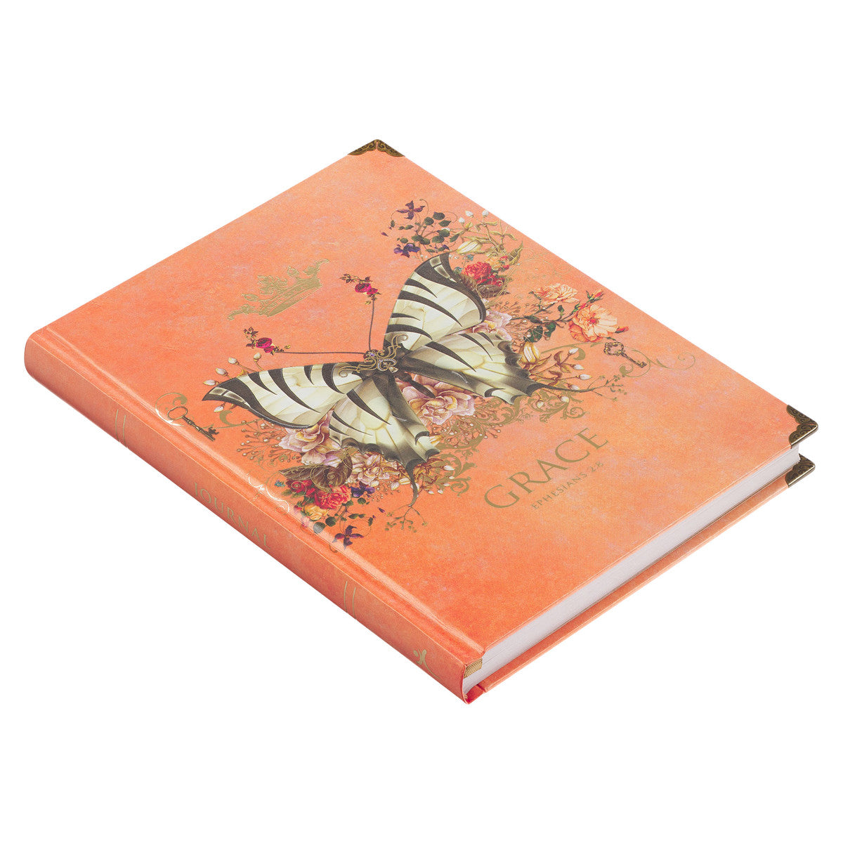 Orange Grace Butterfly Hardcover Journal - Ephesians 2:8 - The Christian Gift Company