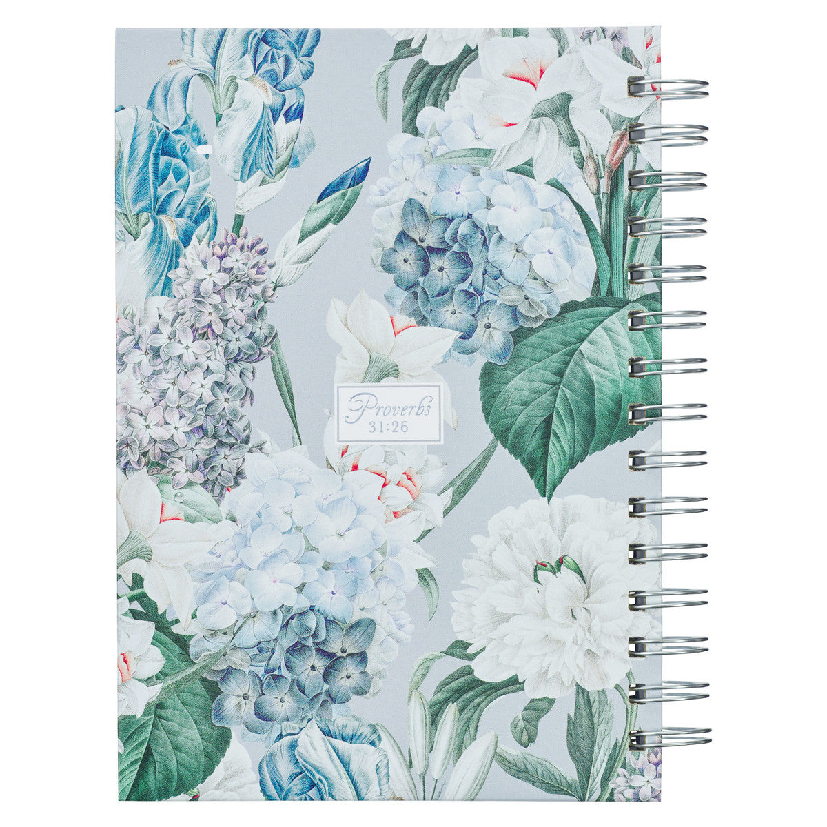 She Speaks with Wisdom Blue Floral Large Wirebound Journal - Proverbs 31:26 - The Christian Gift Company
