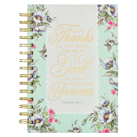 Give Thanks to the Lord White Lace Wirebound Journal - Psalm 107:1 - The Christian Gift Company