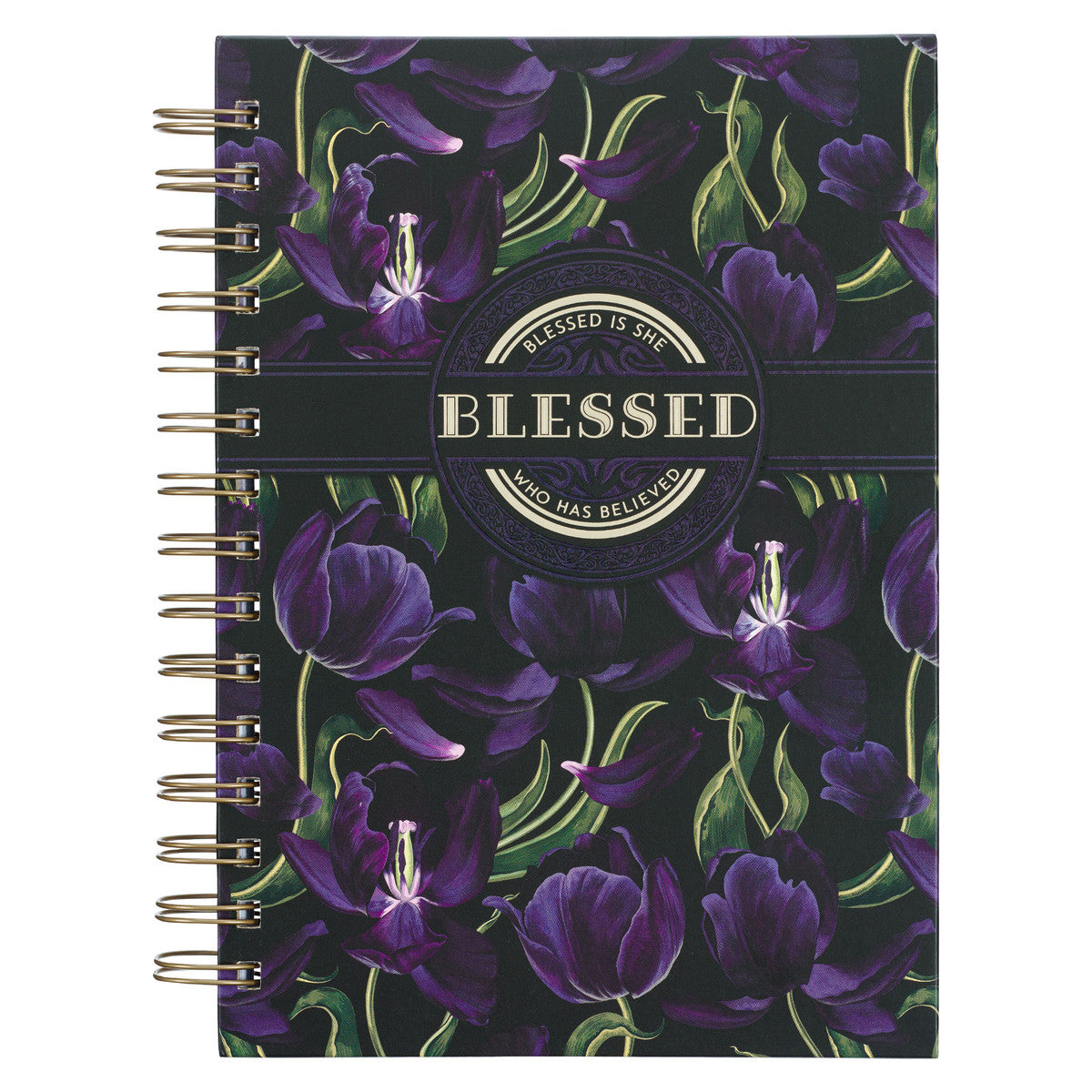 Blessed is She Purple Tulip Large Wirebound Journal - Luke 1:45 - The Christian Gift Company