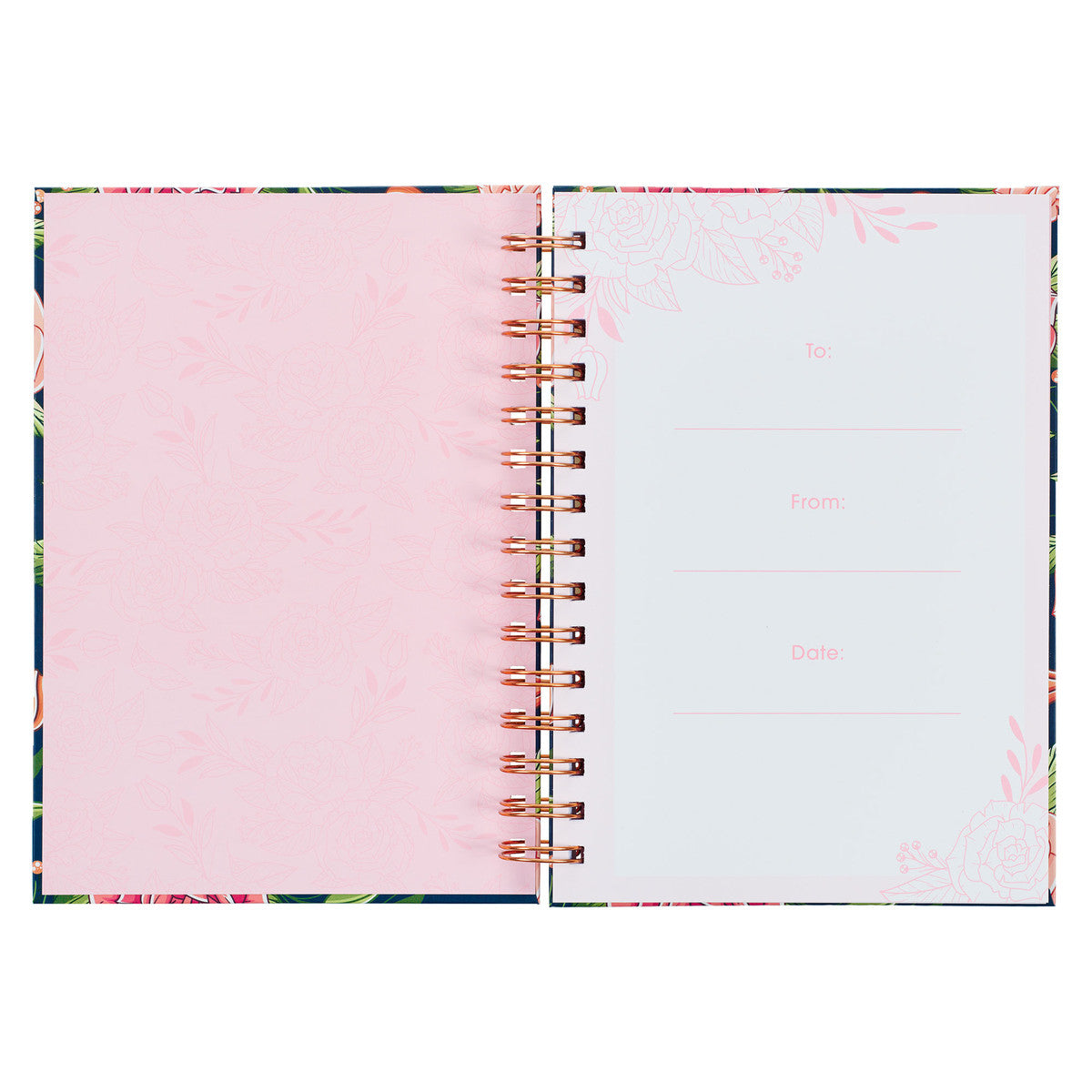 Strength and Dignity Pink Rose Large Wirebound Journal - Proverbs 31:25 - The Christian Gift Company