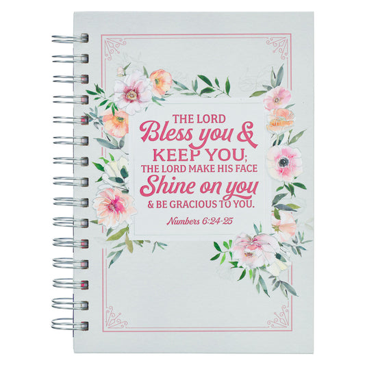 Bless You and Keep You White and Pink Floral Wirebound Journal - Numbers 6:24-25 - The Christian Gift Company