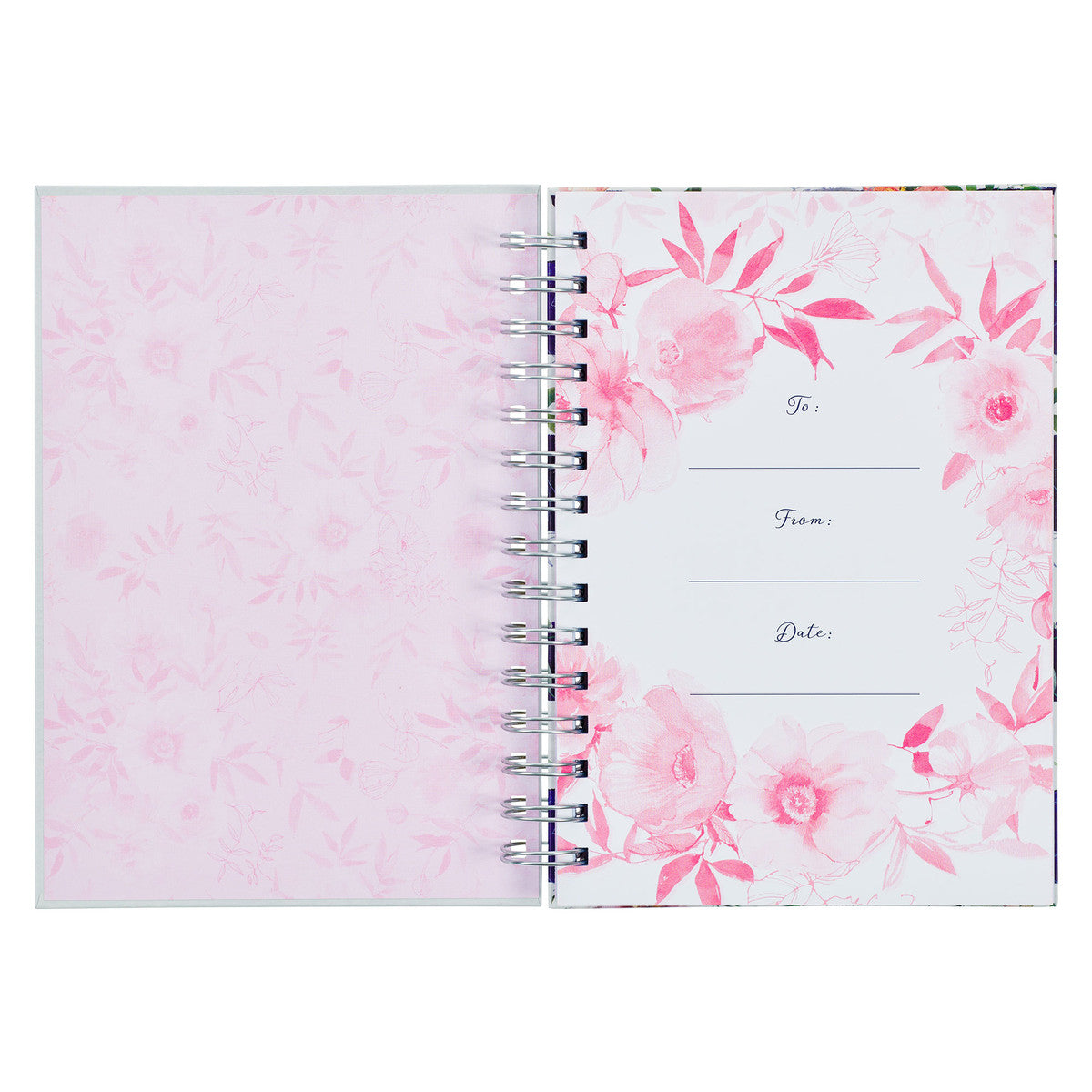 Bless You and Keep You White and Pink Floral Wirebound Journal - Numbers 6:24-25 - The Christian Gift Company
